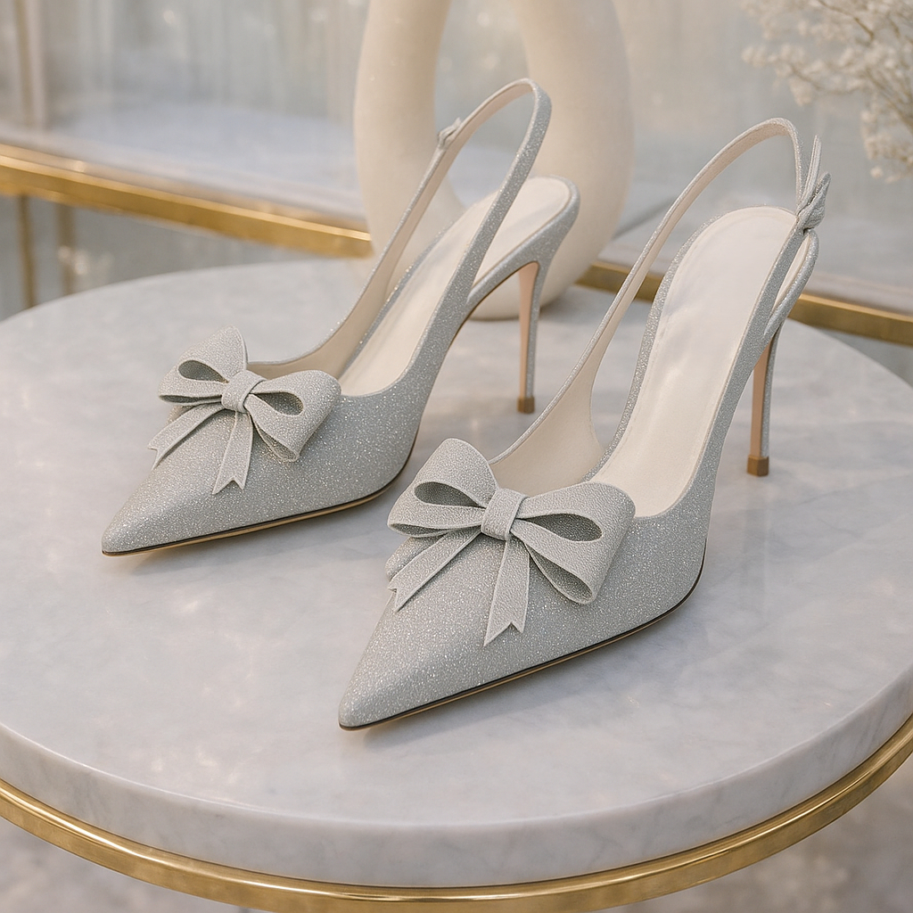 Giày Cao Gót C212 Kim Tuyến 8cm Nơ Xinh Thời Trang