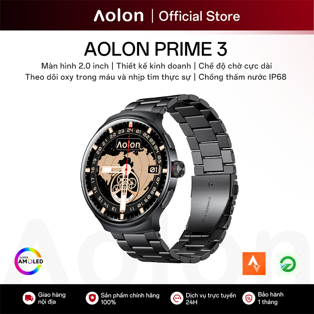AOLON Prime 3 Đồng hồ thông minh AMOLED AGPS | Theo dõi thể thao & sức khỏe Đếm giờ | IP68 | Phong c