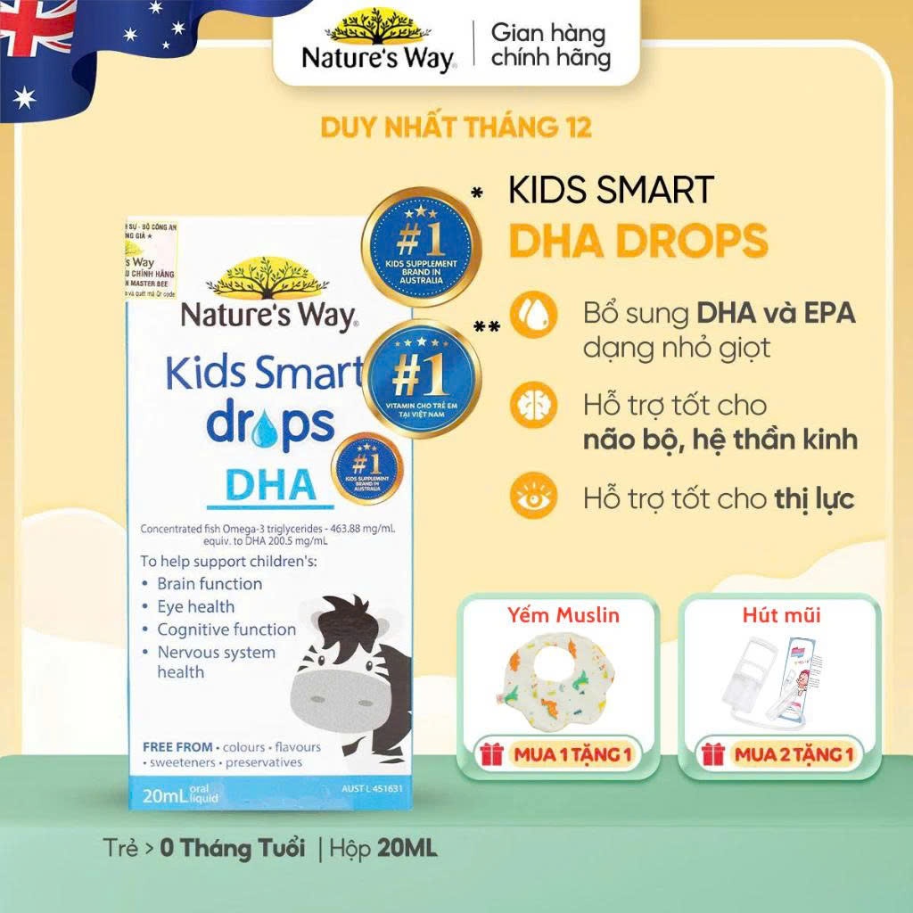DHA Drops Nature's Way Kids Smart Drops Siro Thông Minh Bổ Sung DHA EPA, Hỗ Trợ Bổ Não Và Mắt Cho Bé