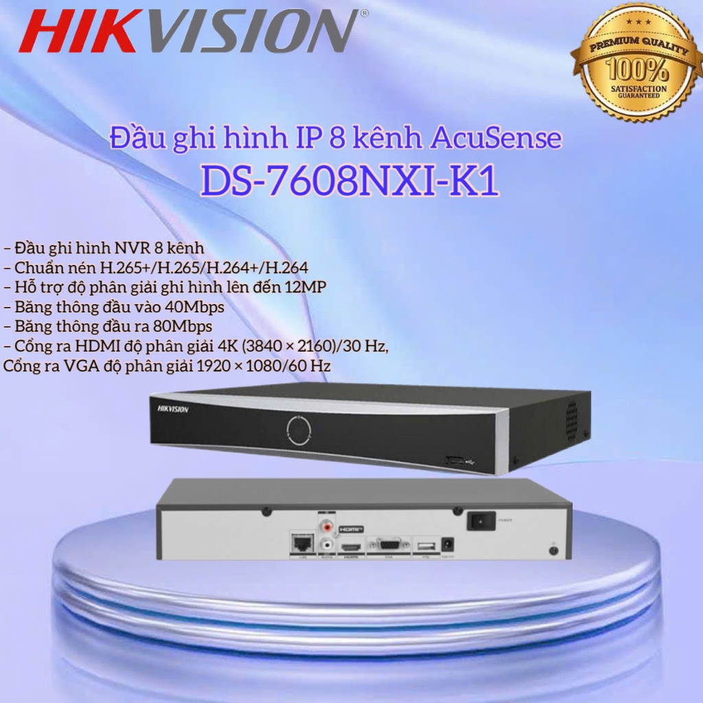 Đầu ghi hình IP 8 kênh AcuSense HIKVISION DS-7608NXI-K1 - Chưa bao gồm ổ cứng