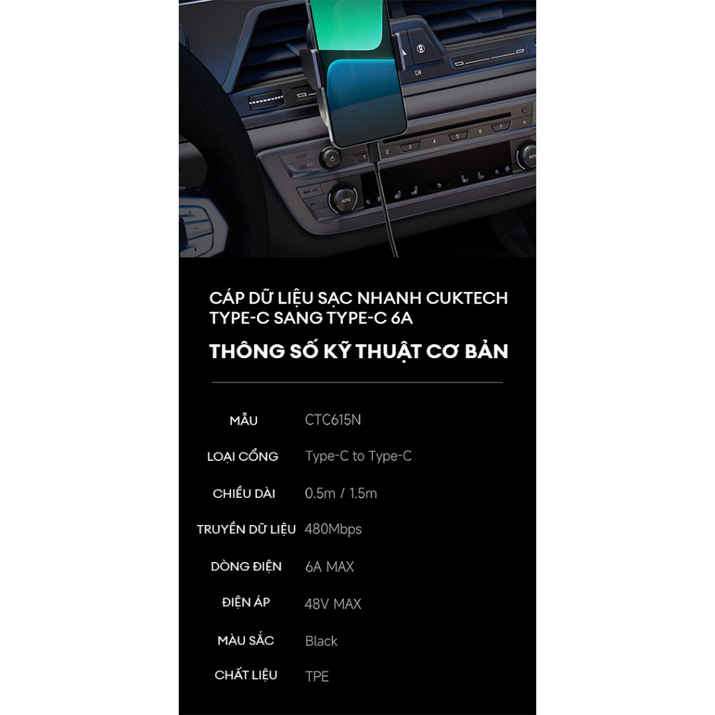 Cáp Sạc Nhanh CUKTECH C-C | Công Suất Max 240W | Truyền Dữ Liệu 480 Mbps | Bảo Hành 18 Tháng CTC605N CTC615N | BigBuy360 - bigbuy360.vn