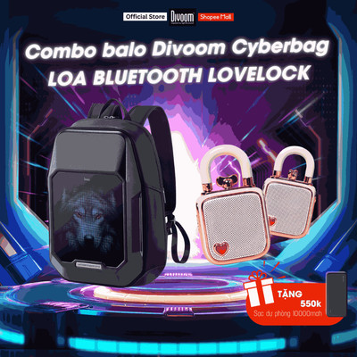 Combo balo divoom Cyberbag 64x64 pixel hiển thị màn hình led và loa bluetooth lovelock pink - Hàng chính hãng