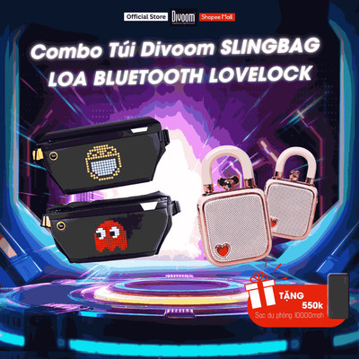 Combo Túi Divoom Pixoo-SlingBag hiển thị màn hình Led và Loa Bluetooth Lovelock Pink - Chính hãng BH 12 tháng