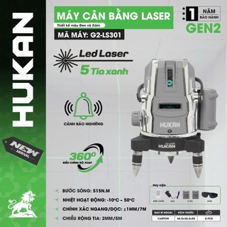 (CẢI TIẾN) Máy Cân Bằng Laser HUKAN Gen 2 G2-LS301 Siêu Sáng 5 Tia Xanh, Chip thông minh cân bằng tự động