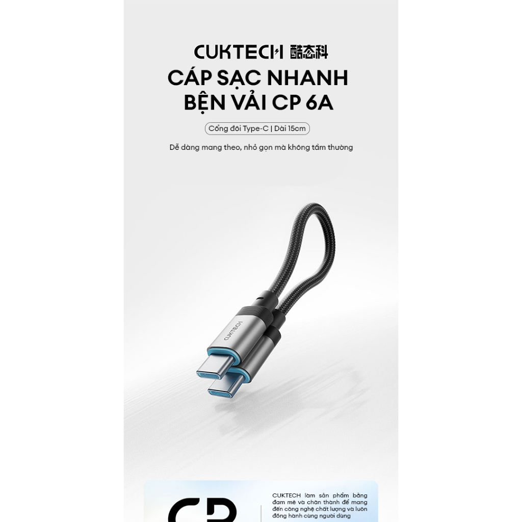 Cáp Sạc Nhanh CUKTECH CTC615S C-C | Công Suất Sạc Max 240W | Truyền Dữ Liệu 480 Mbps | Bảo Hành 18 Tháng | BigBuy360 - bigbuy360.vn