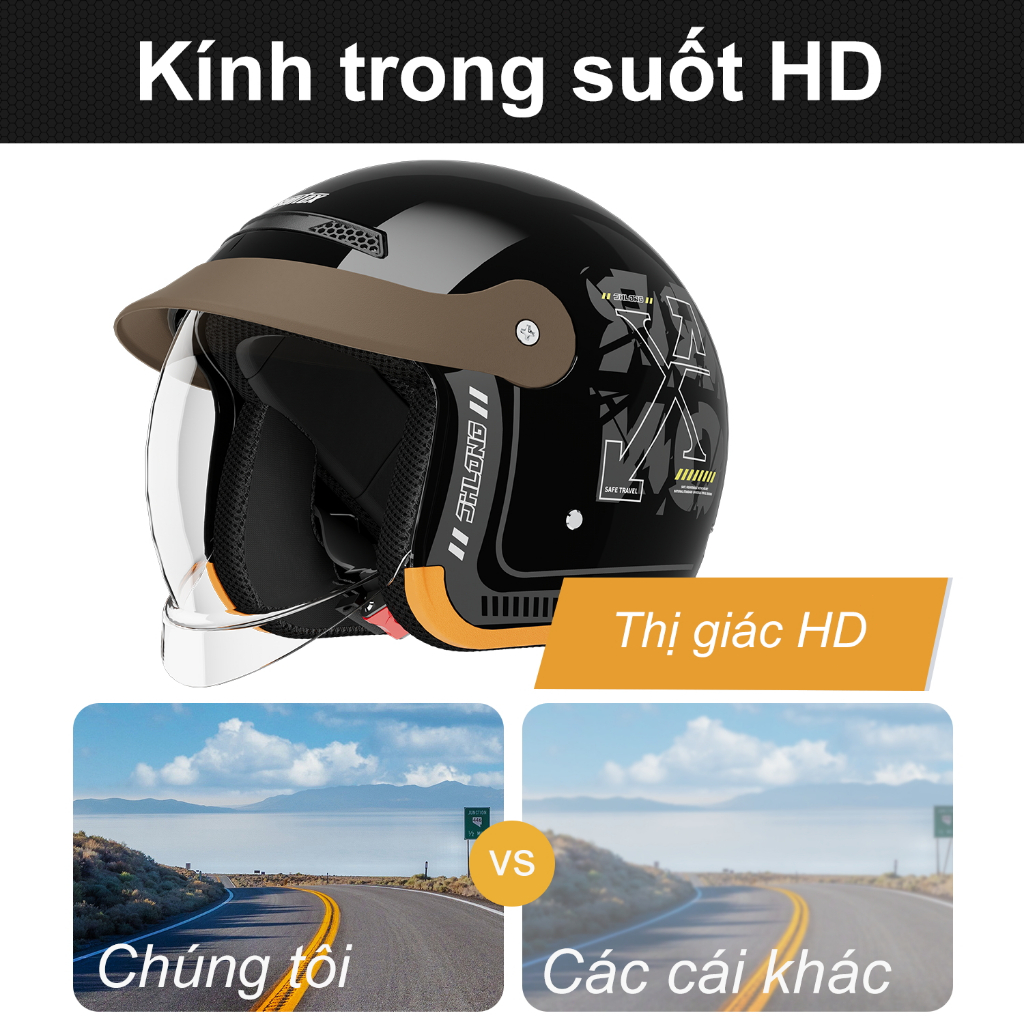 Mũ Retro Masontex 702 Kính Gập Trong Suốt Mũ Nửa Đầu Đi Phượt Nam Nữ
