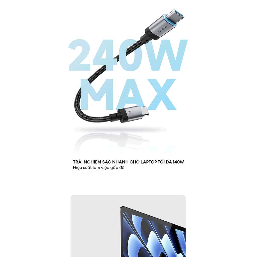 Cáp Sạc Nhanh CUKTECH CTC615S C-C | Công Suất Sạc Max 240W | Truyền Dữ Liệu 480 Mbps | Bảo Hành 18 Tháng | BigBuy360 - bigbuy360.vn
