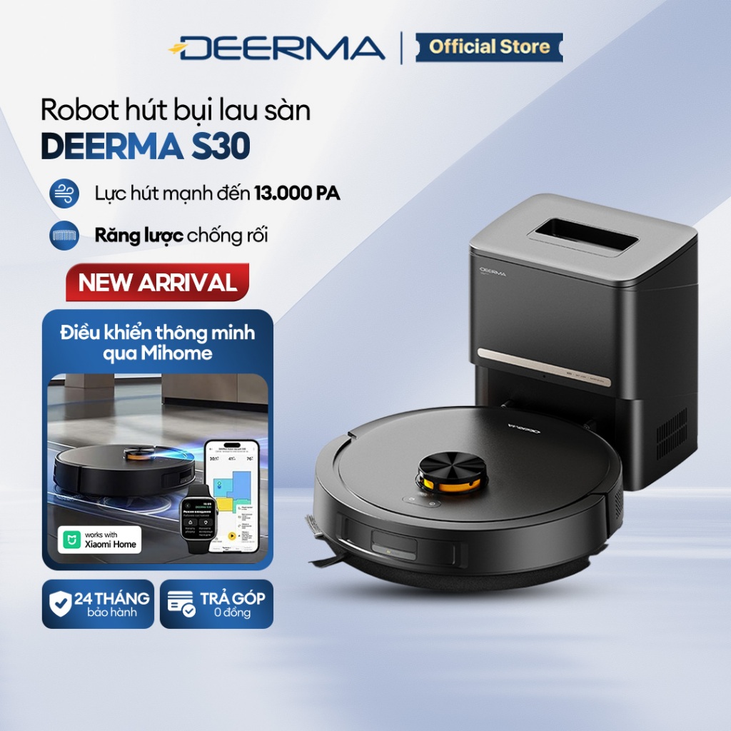 Robot hút bụi lau sàn đa năng Deerma S30 lực hút 13.000Pa kèm trạm sạc tự động gom bụi thông minh - Bảo hành 24 tháng
