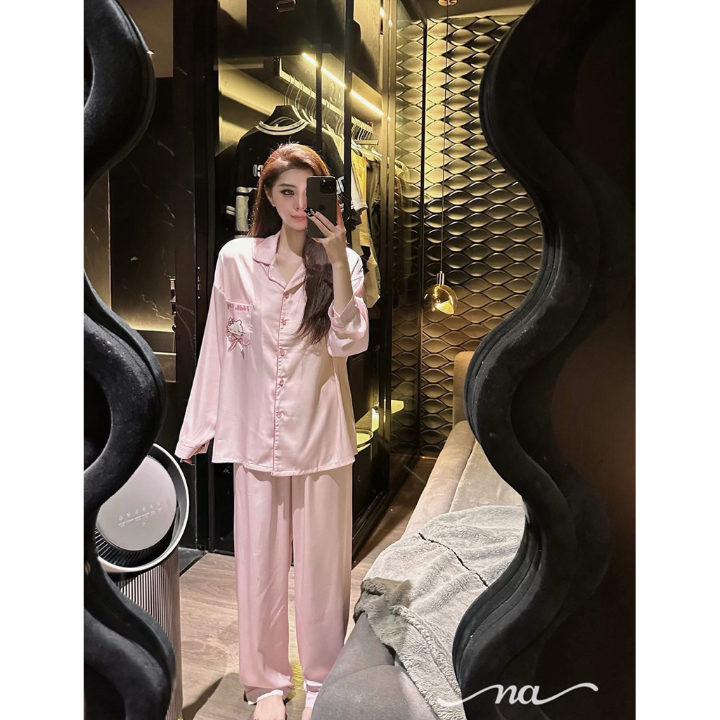 Bộ đồ ngủ dài tay kiểu dáng tiểu thư sang chảnh hình  hello kitty siêu cute