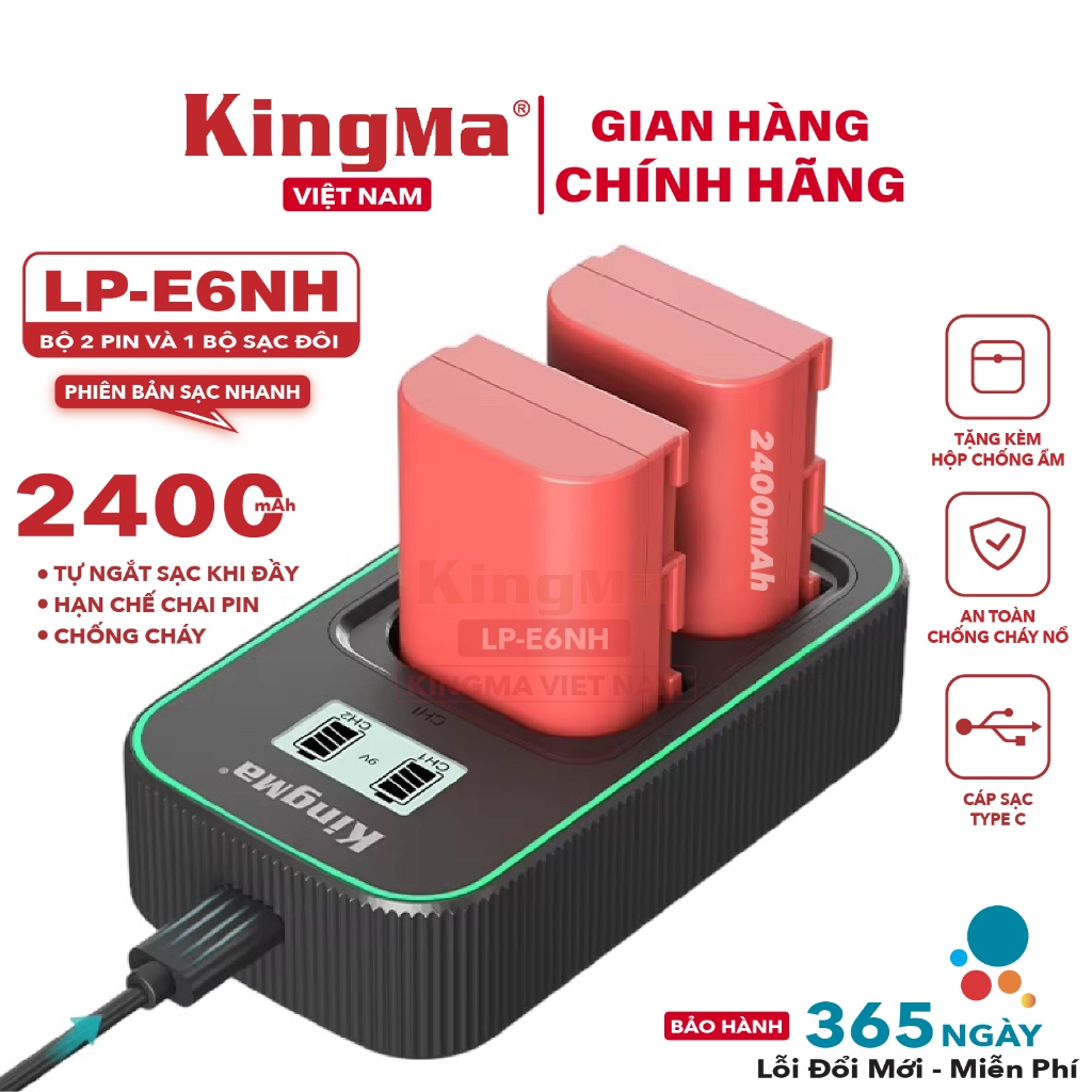 Bộ KingMa LP-E6.E6N.E6NH Phiên Bản V5 . Cho Máy Ảnh Canon LP-E6.E6N.E6NH . Bảo Hành 12 Tháng Lỗi Đổi