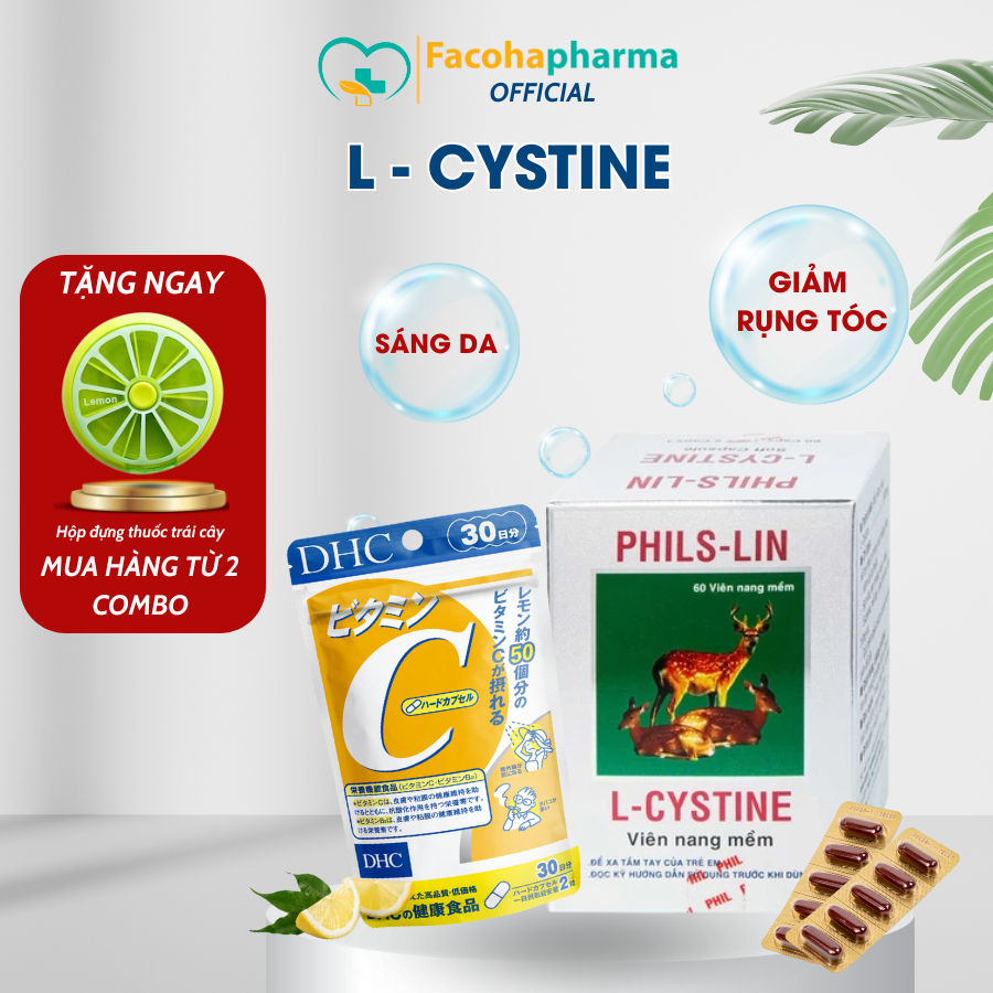 Combo L Cystine và vitamin C viên uống hỗ trợ giảm rụng tóc giảm nám tàn nhang mờ thâm sáng da tốt l