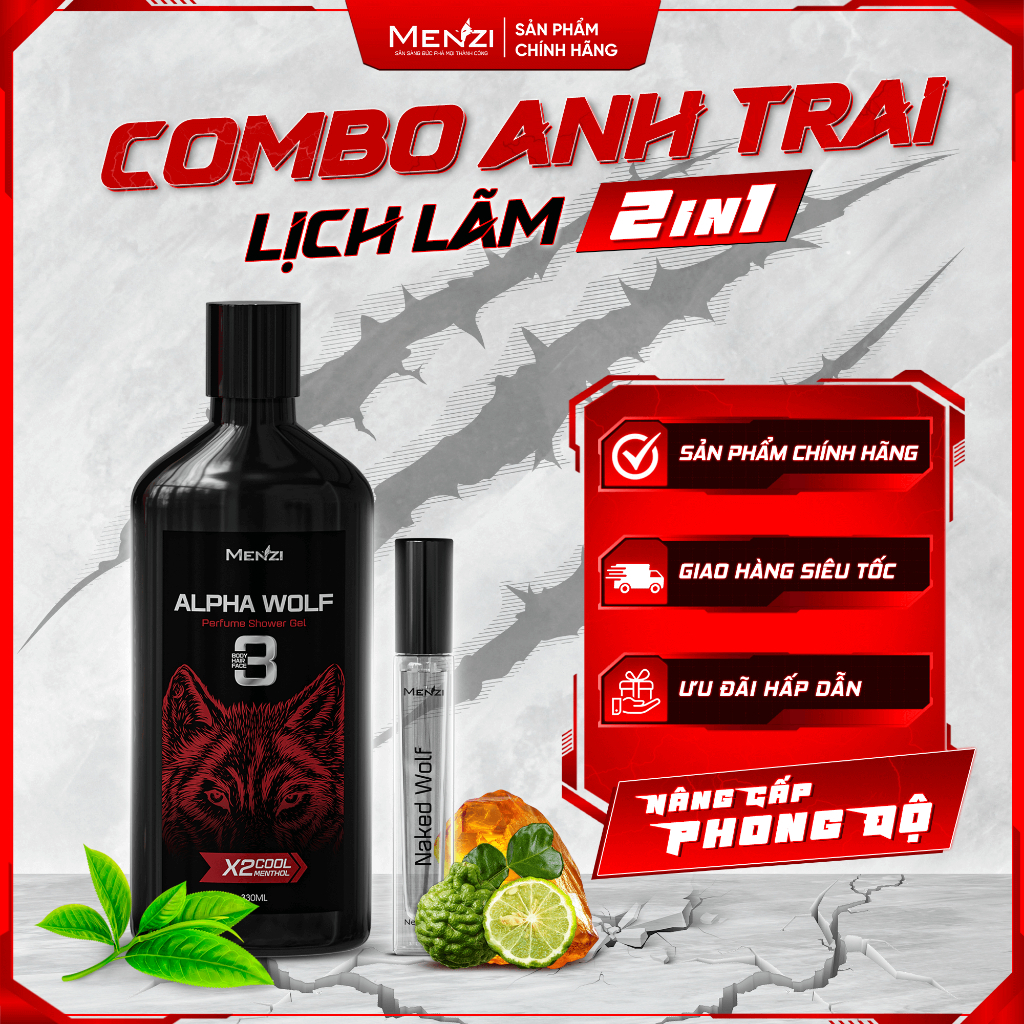 Combo Tắm Gội 3in1 Alpha Wolf và Nước Hoa Body Naked Wolf 10ml.