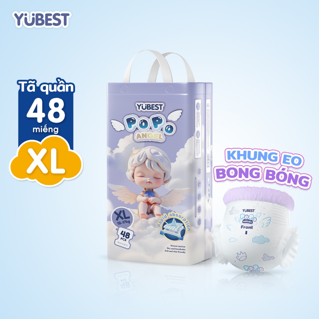 Yubest Khung eo bong bóng Tã/bỉm dán sơ sinh Tã quần XL48 miếng pH<7 an toàn cho da bé cảm giác mịn 