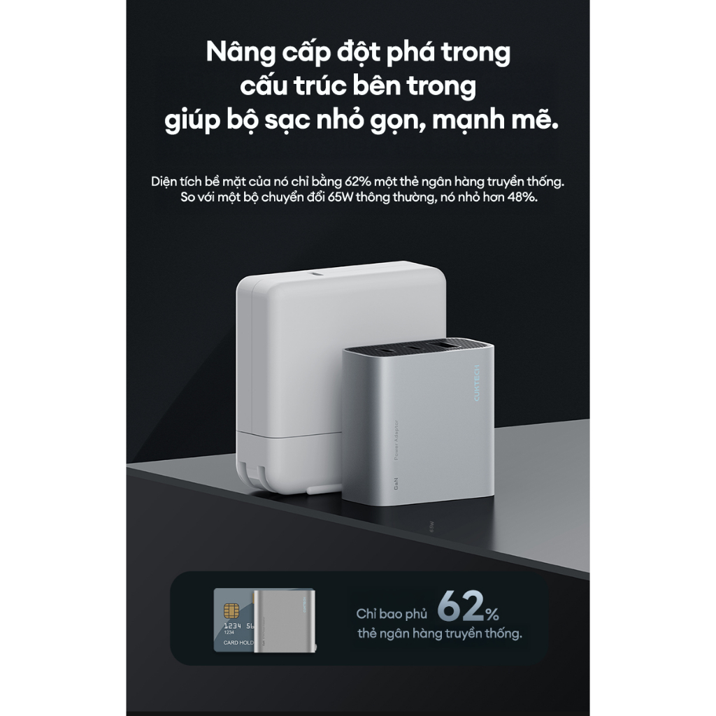 Củ Sạc GaN CUKTECH AD653N 2C1A | Công Suất Max 65W | Kích Thước Nhỏ Gọn | Bảo Hành 18 Tháng | BigBuy360 - bigbuy360.vn
