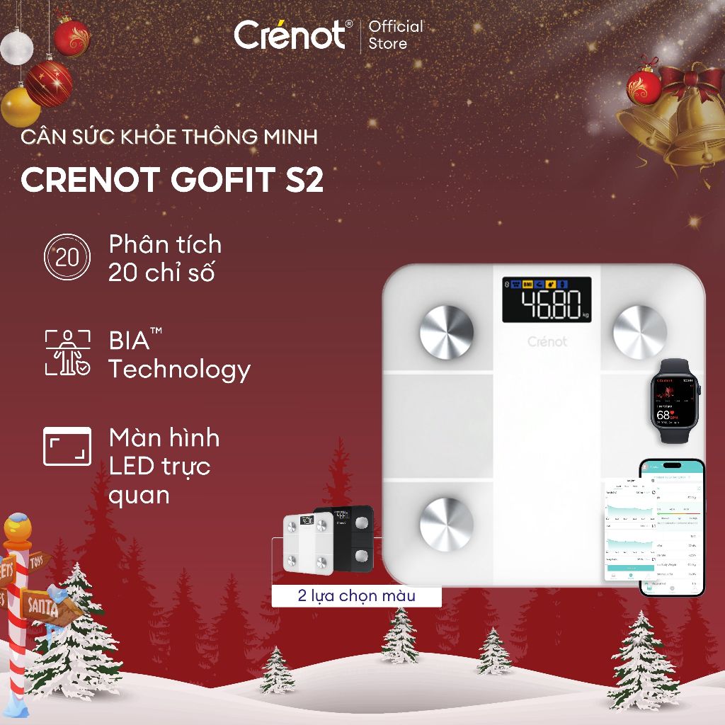 Cân sức khỏe điện tử Crenot Gofit S2 cân phân tích lượng mỡ đo 20 chỉ số cơ thể thông minh cân y tế điện tử mini inbody