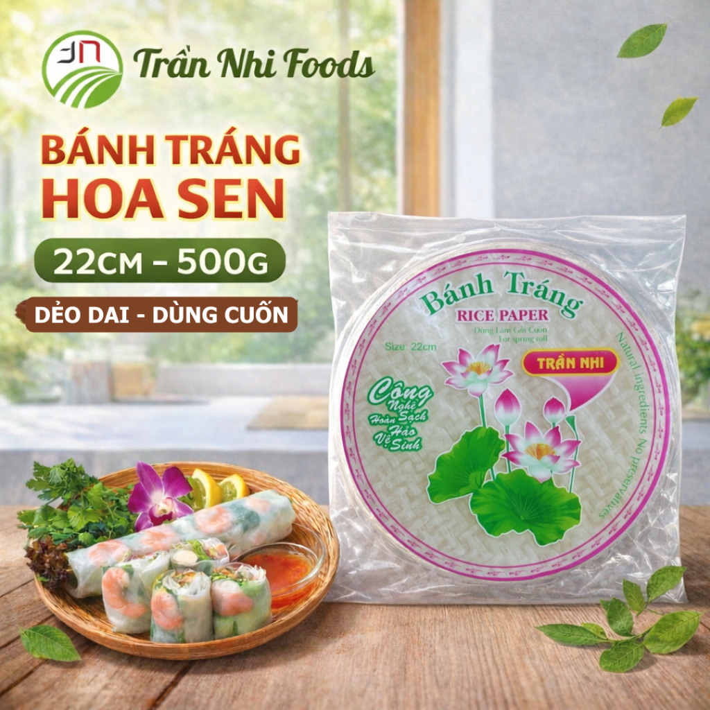 Bánh tráng hoa sen Trần Nhi Foods gói 500g - 22cm - dùng cuốn