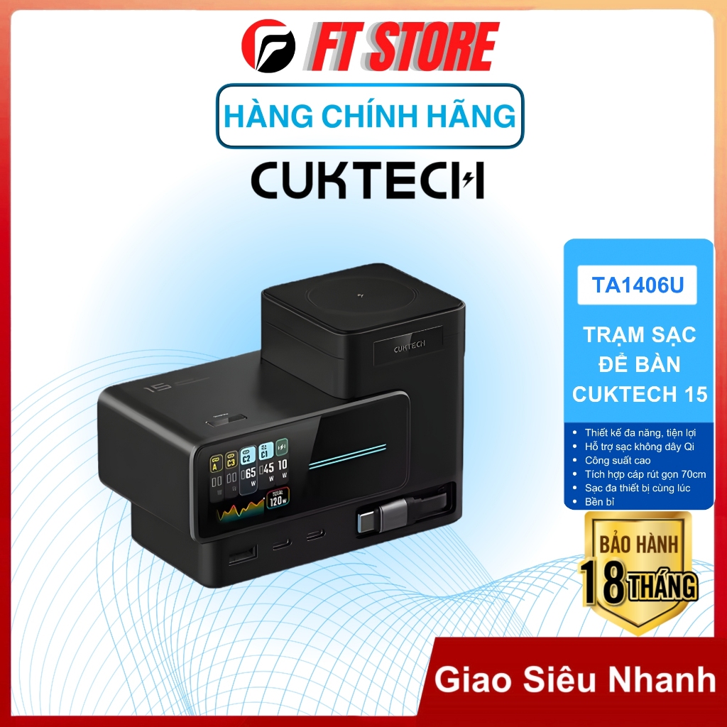 Trạm Sạc CUKTECH 15 Charging Station Ultra GaN TA1406U 140W Hỗ Trợ Sạc Không Dây - Bảo Hành 18 Tháng