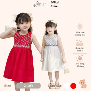  Váy thiết kế bé gái Annie's house - Đầm thêu ngực thắt nơ xinh màu trắng đỏ cho bé gái từ 2-10 tuổi 