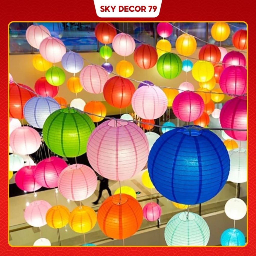 Đèn lồng VẢI LỤA CHỐNG NƯỚC treo ngoài trời, trang trí tiệc, sự kiện, tết, trung thu nhiều màu sắc