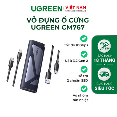 Vỏ ổ cứng Ugreen CM767 cho SSD M.2 NVMe/SATA | USB 3.2 Gen 2 | 10Gbps | Bảo hành 18 tháng 1 đổi 1 15813