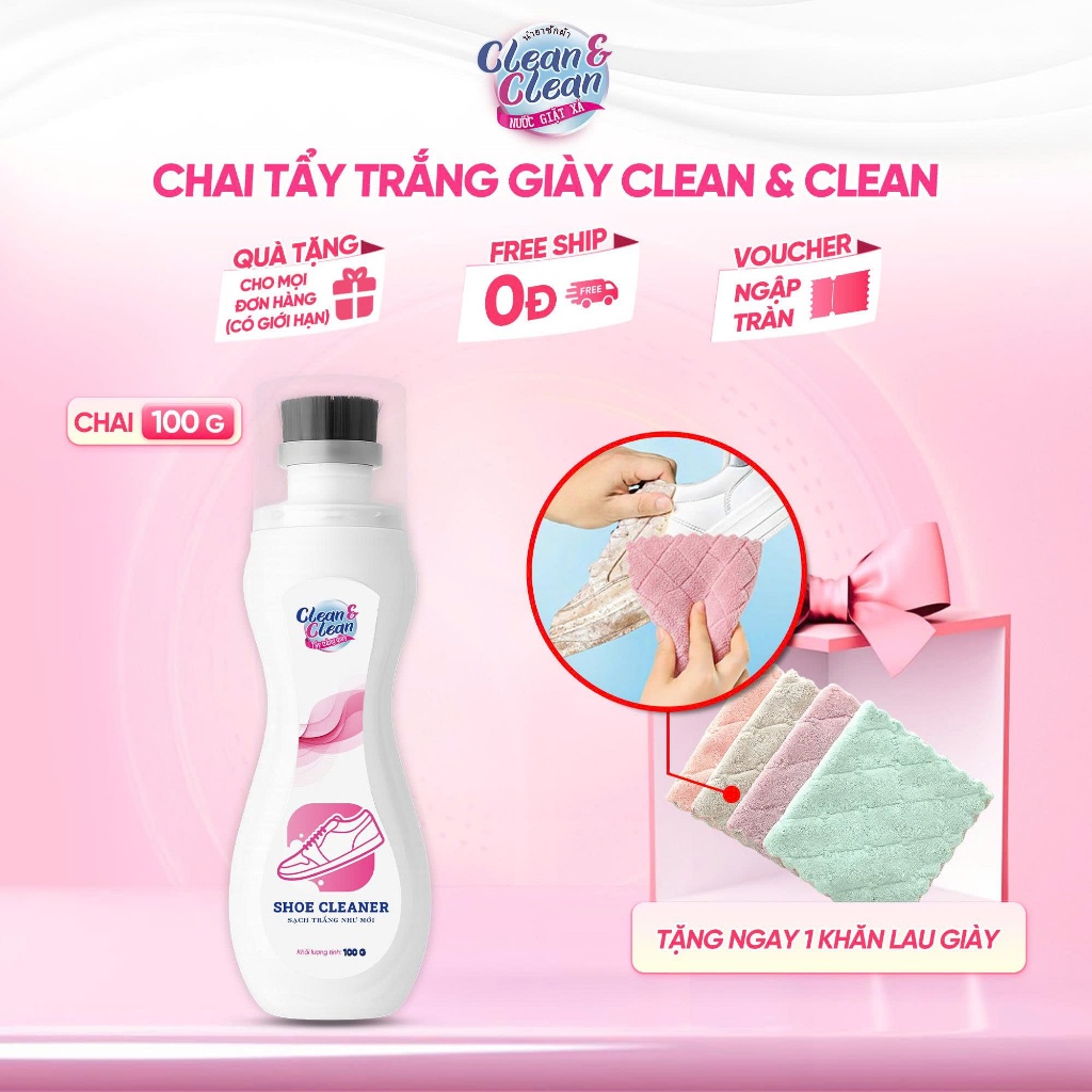 Chai Vệ Sinh Tẩy Giày Dép Clean&Clean 100g Siêu Sạch, Tiện Lợi