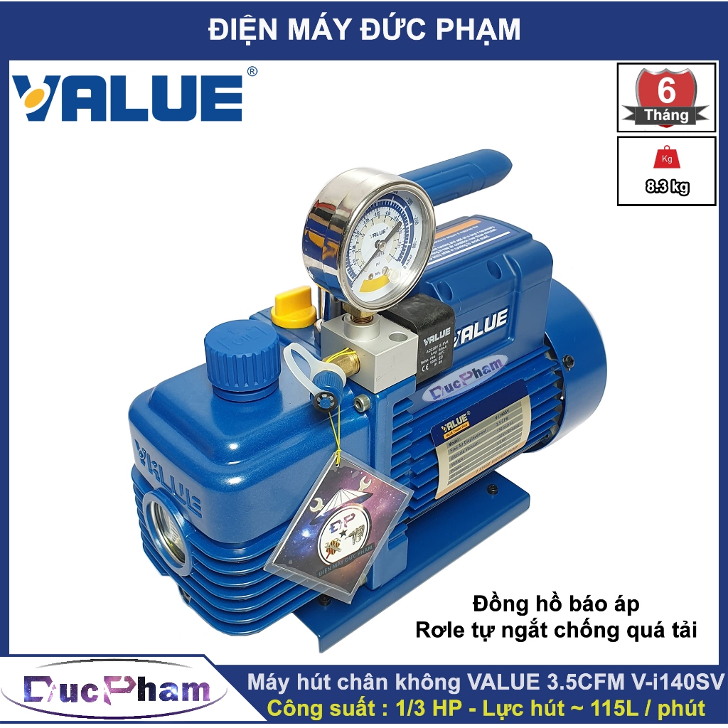Máy hút chân không Value 2.0CFM V-i120SV có đồng hồ báo áp tự ngắt