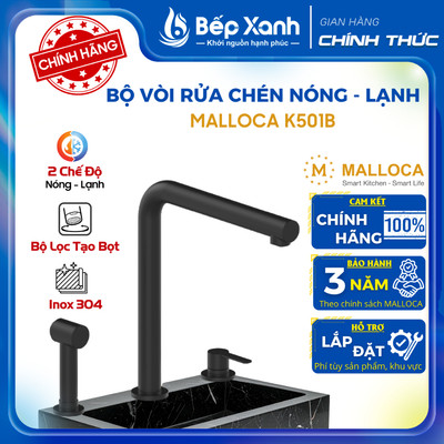 [CHÍNH HÃNG] Vòi Rửa Chén Nóng Lạnh Malloca K501B - Inox 304 - Cao 28cm - Bảo Hành 3 Năm