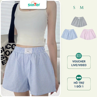  Quần Short Nữ Kẻ Sọc Kate Mịn Mát Mặc Ngủ Form Ngắn Rộng Thoải Mái - QDK 