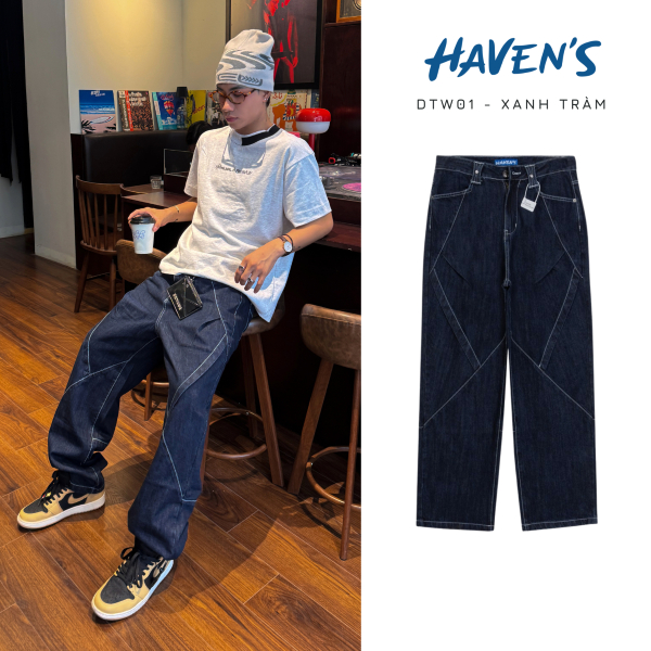 Quần JEANS unisex dáng suông ống rộng cạp cao tôn dáng thiết kế HAVEN'S bản CAO CẤP - havenstyle