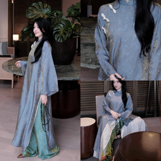  HOA TOC Áo dài 4 tà xanh dương Mộc Nhiên " an nhiên ,nhã nhặn  thanh tao "  TẾT26 BÍNH NGỌ - HẠ YÊN Hy 