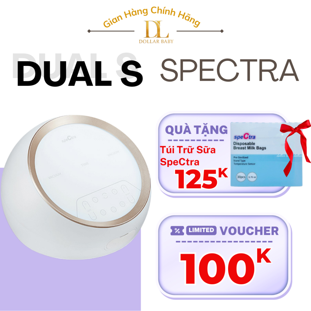 Máy Hút Sữa Điện Đôi Kép Spectra Dual S - Hút 2 Bên Độc Lập, 15 Cấp Độ, 5 Cycle - Chính Hãng.