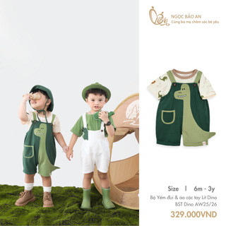  M&B  6M-3Y  Bộ quần áo yếm LIL DINO chất cotton thoáng mát họa tiết in hình sắc nét dành cho bé trai BST Dino AW25 