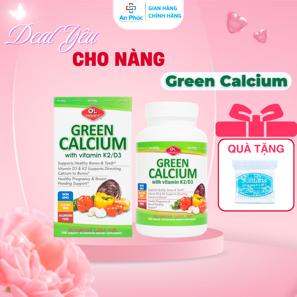 Viên Uống Bổ Sung Canxi D3 K2 Olympian Labs Green Calcium - Bổ Sung Canxi Hữu Cơ (100 Viên)
