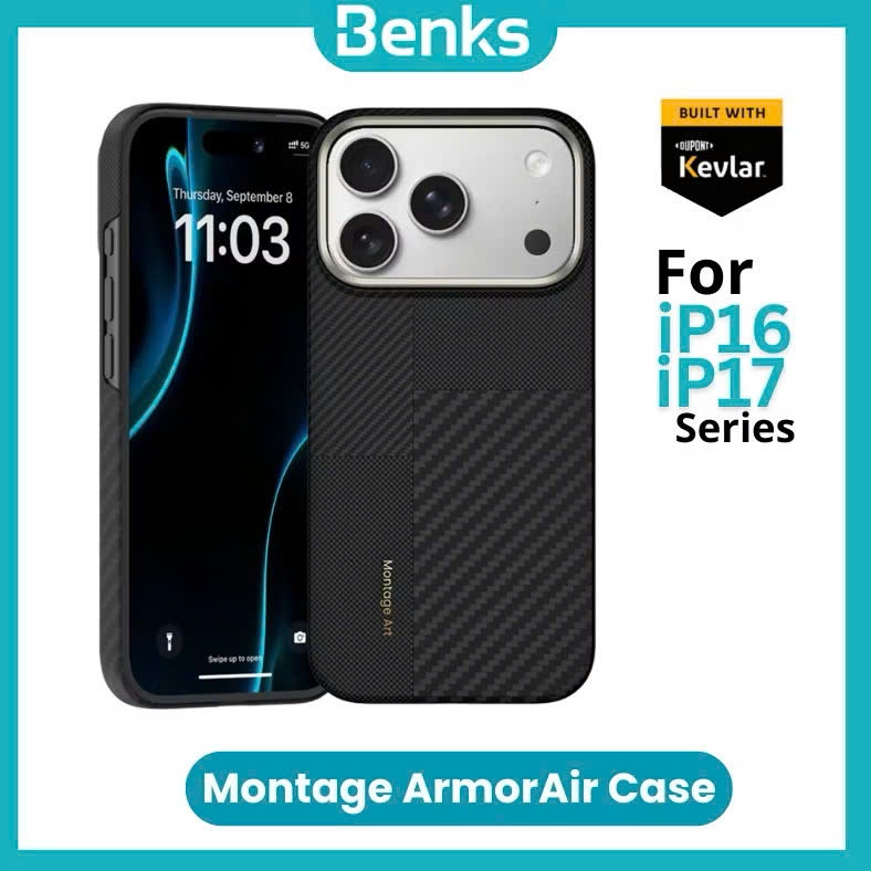 [Chính Hãng] Ốp lưng siêu mỏng  Benks  Montage Armor Kevlar® cho IPhone 17 Pro Max , 16 Pro Max  hỗ 