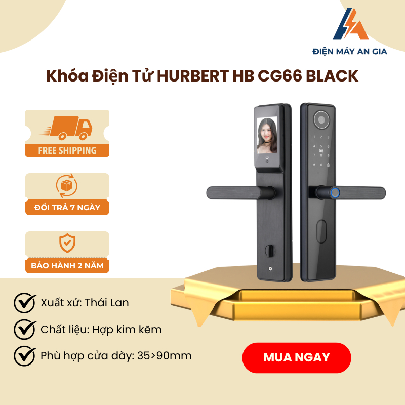 Khóa Điện Tử Hurbert HB CG66 Black – Hợp Kim Kẽm Cao Cấp, Chống Nước 99%, An Toàn Vượt Trội – PEB