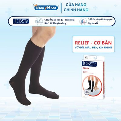 Vớ Y Khoa JOBST Relief - Vớ gối, Màu Đen, Kín Ngón, Dòng Cơ Bản, Áp Lực 20-30mmHg, 2 Chiếc (Tất Y Khoa)