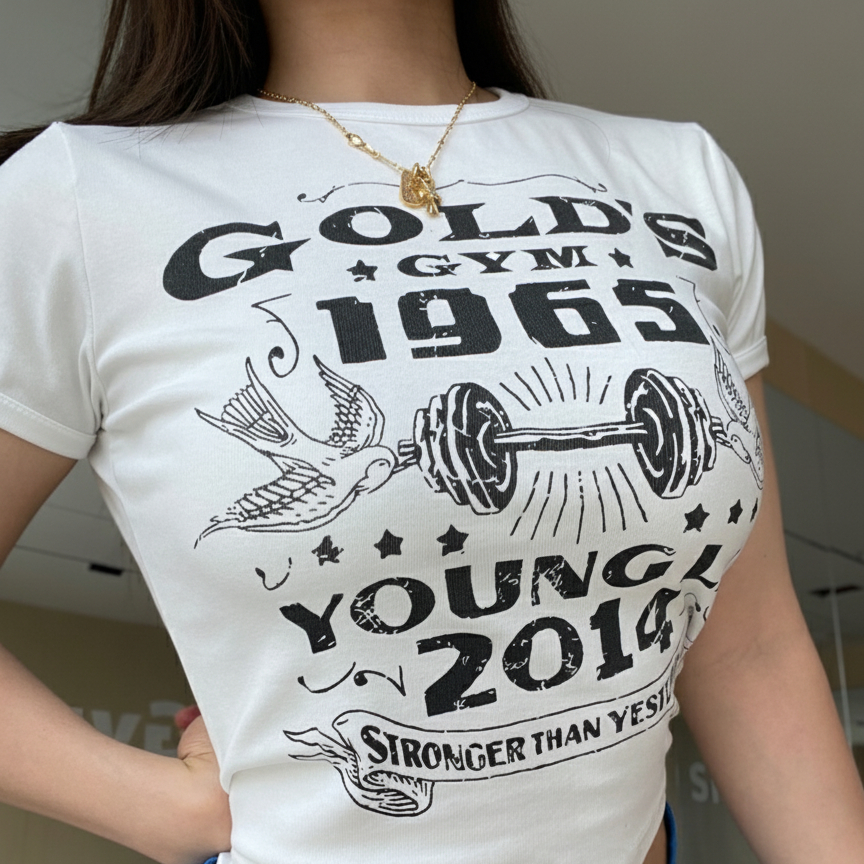 Áo gym nữ YOUNGLA GOLD'S GYM croptop ôm body tôn dáng chất vải cotton 100% cao cấp co giãn 4 chiều