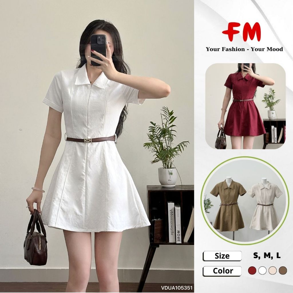 Váy Chữ A Nữ FMSTYLE SHOP - Váy Polo Tay Ngắn Kèm Đai Nịt Phong Cách Công Sở Thanh Lịch  25111016