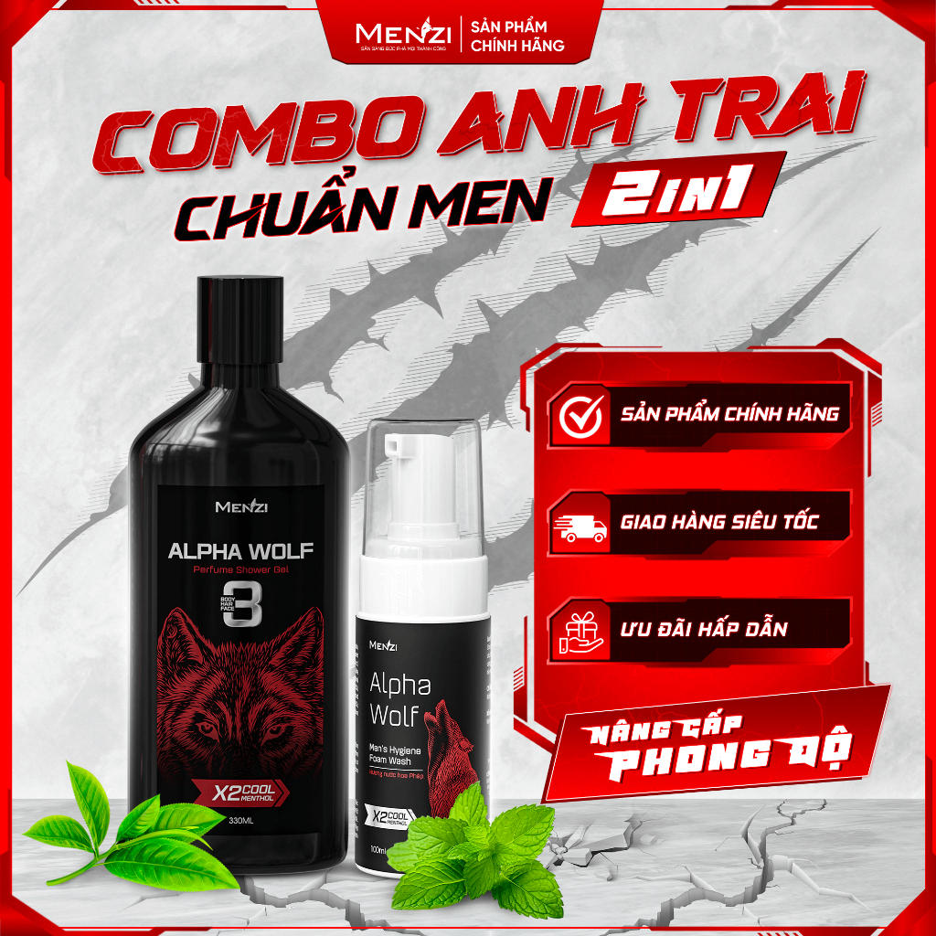 Combo Tắm Gội 3in1 Alpha Wolf Với 3 Công Dụng Tiện Lợi + Bọt Vệ Sinh Alpha Wolf Hương Bạc Hà.
