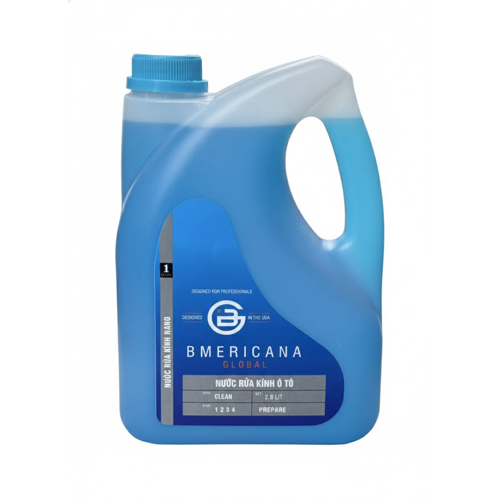 Nước rửa kính ô tô BMERICANA 2,8L đổ trực tiếp, xoá sạch mọi vết bẩn bề mặt kính lái, phù hợp với mọ
