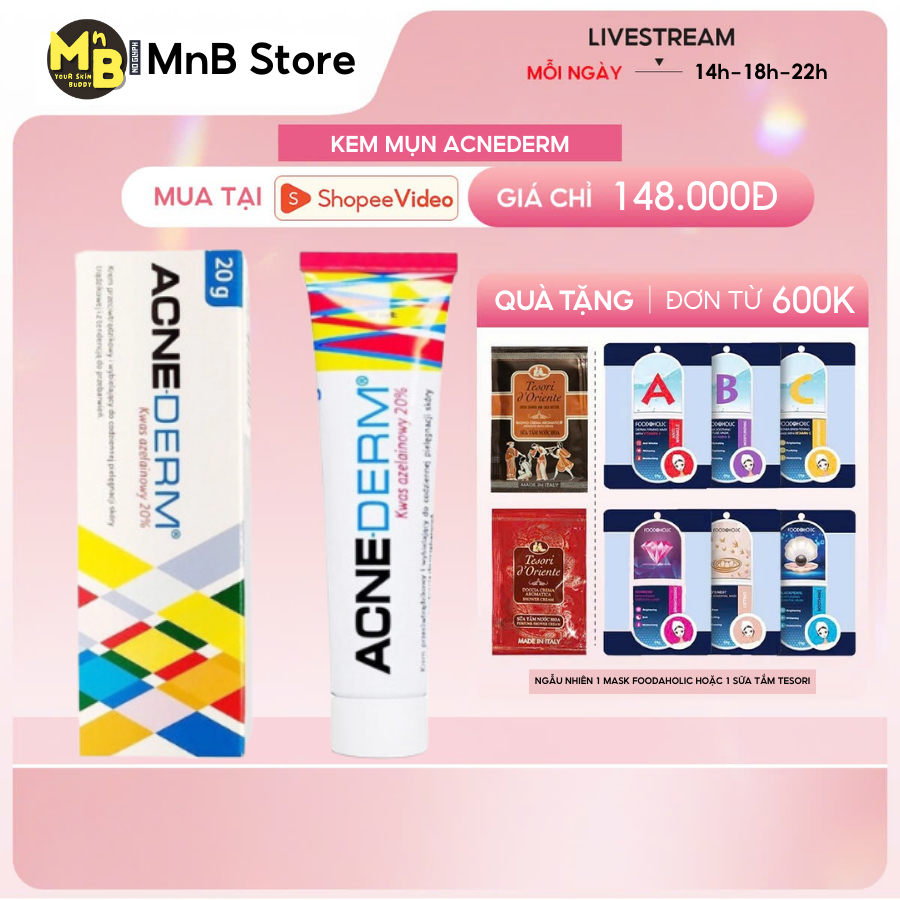 Acne Derm Kem giảm mụn Acnederm Azelaic Aicd 20% làm trắng da 20g