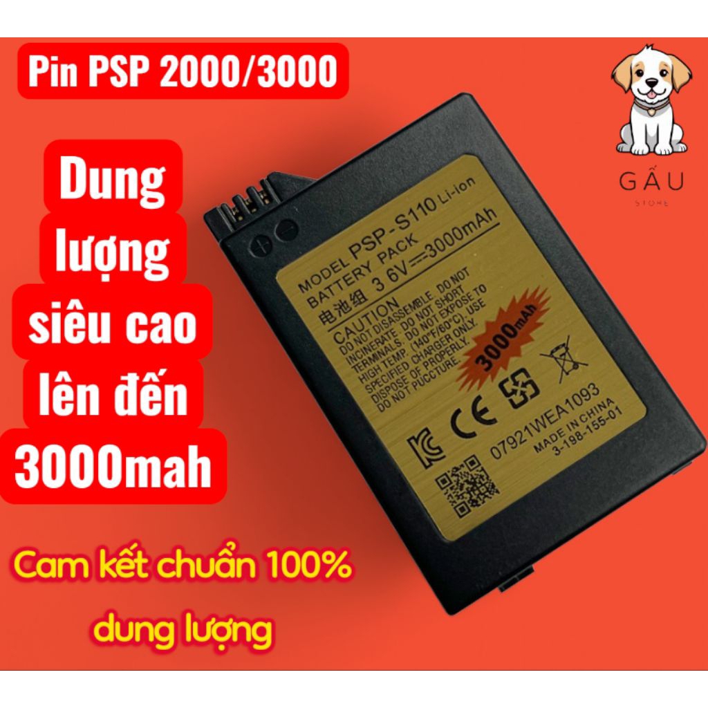 Pin Cho Máy Sony PSP Playstation Portable PSP 2000 PSP 3000 Dung lượng cao 3000 mAH