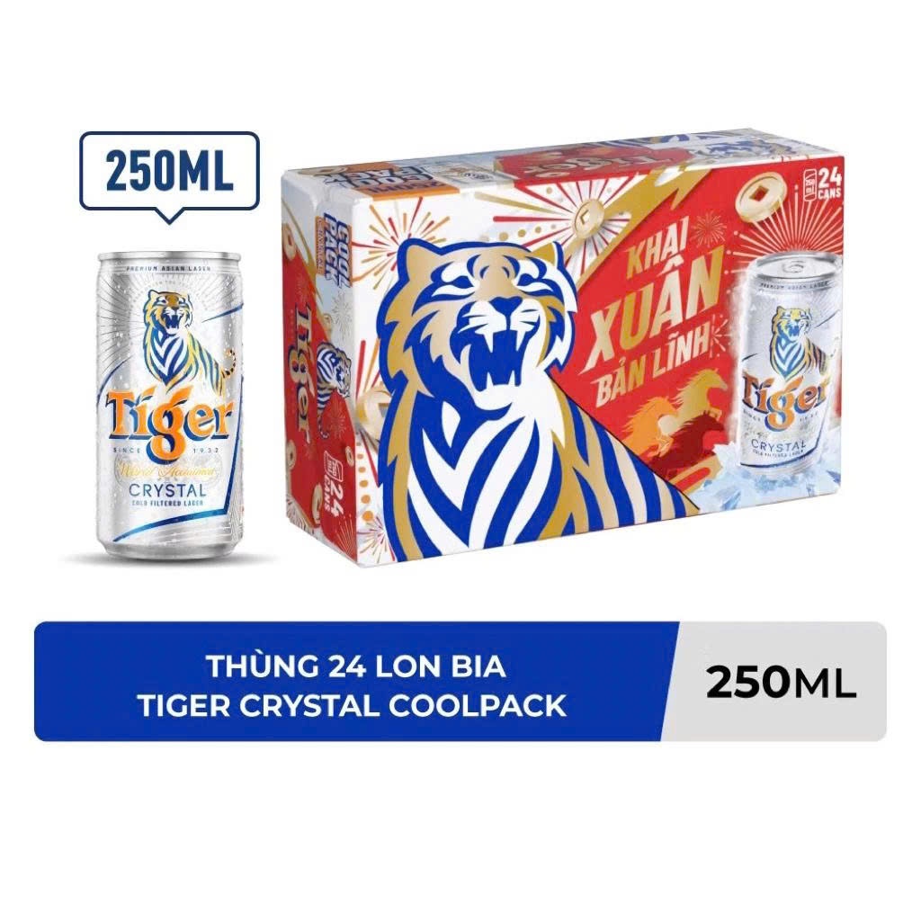 [HỎA TỐC HCM] THÙNG BIA TIGER BẠC COOLPACK 250ML X 24 LON LÙN
