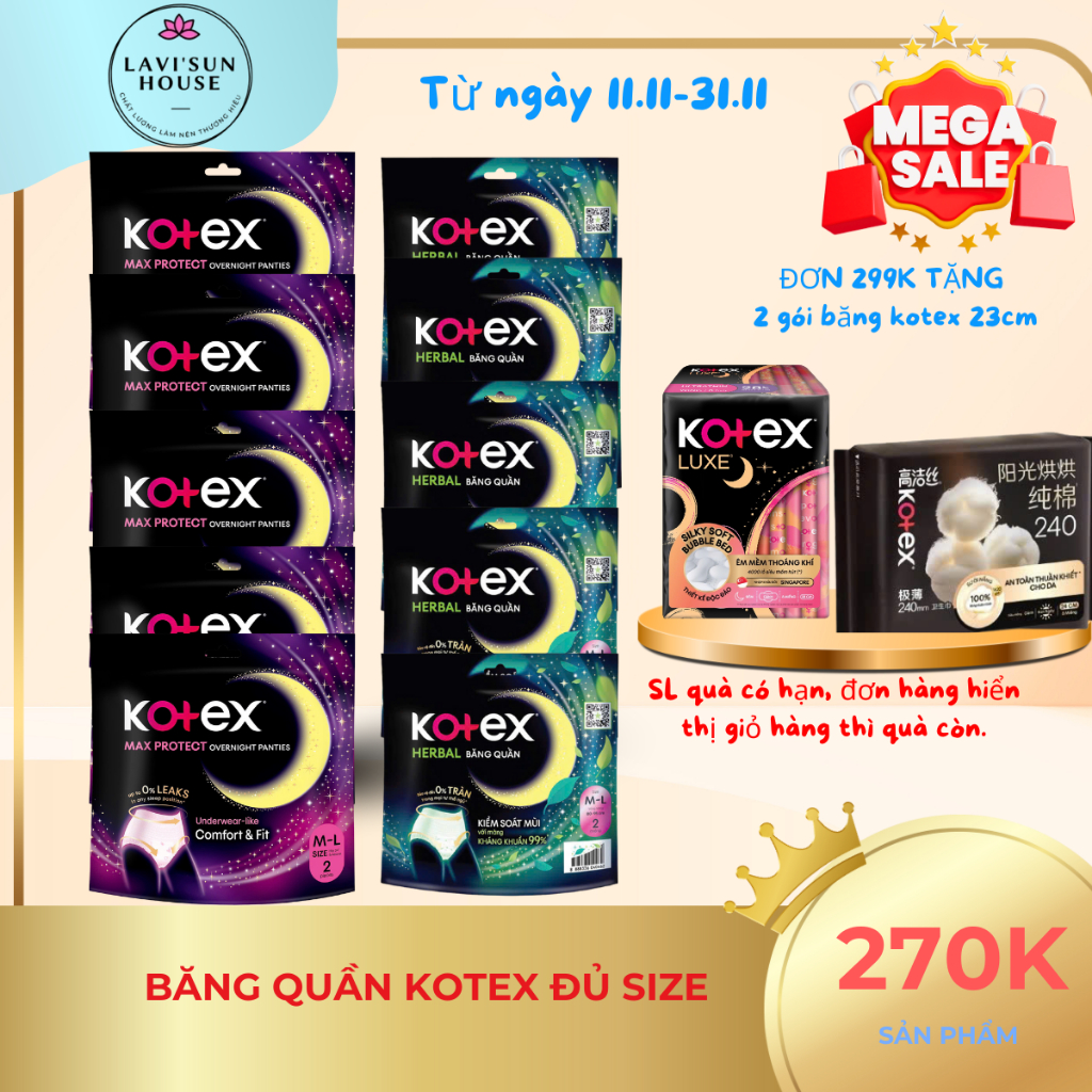   Che Tên -SỈ Thùng 16 gói băng vệ sinh dạng quần kotex ML 2 miếng L-XL 2 MIẾNG hàng chính hãng 