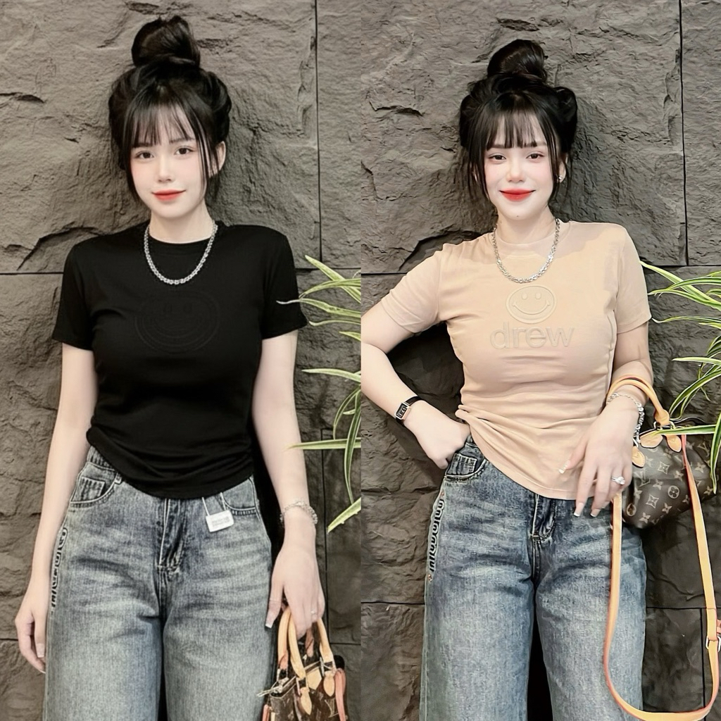 Áo thun nữ form ôm body tôn dáng, cổ tròn in nổi không tróc  M48 áo phông bassic dễ mặc dễ phối đồ (