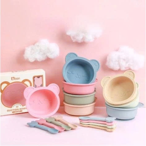 Set bát thìa silicon Misan có chia vạch đong 300ml - D64