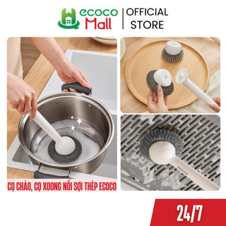 Cọ chảo, cọ xoong nồi sợi thép ECOCO 2in1 thế hệ mới,tích hợp đầu bàn chải thay thế,cán dài xoay 360 độ làm sạch cao cấp