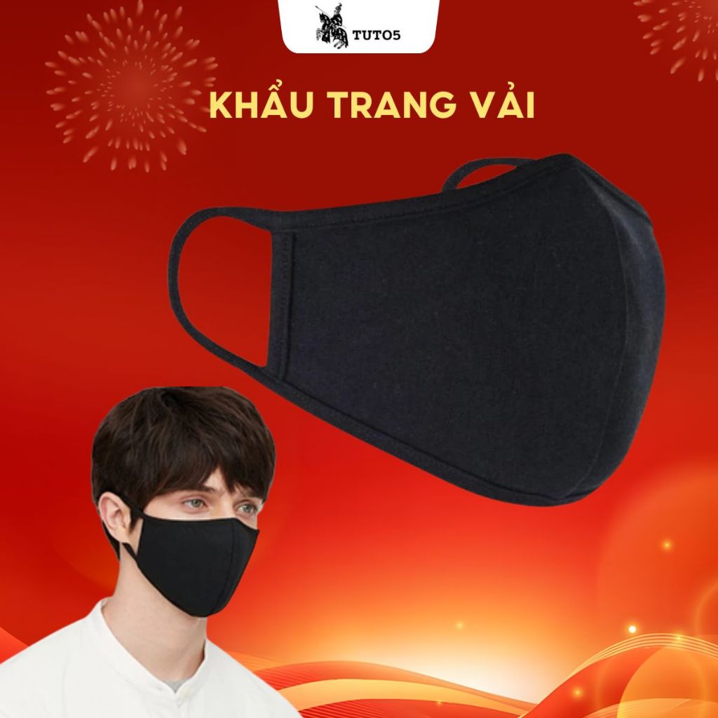 Khẩu trang vải thun TUTO5 Menswear KT01 - khẩu trang đen/trắng cotton dệt kim 2 lớp kháng khuẩn, khử mùi, tái sử dụng