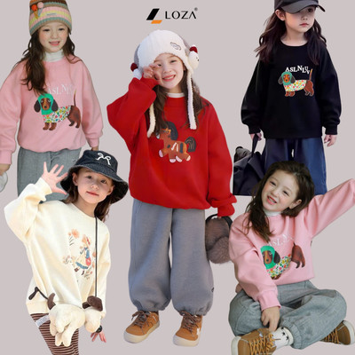 Áo sweater bé gái nhiều hình dễ thương  - Áo nỉ trẻ em nữ cổ tròn size từ 18-42kg  Loza Kids IN023