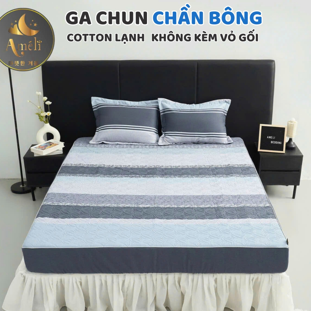 Ga Trần Bông Bo Chun Cotton Lạnh, Drap Giường Bọc Đệm Đủ Size Nệm Lò Xò 1M6, 1M8, 2Mx2M2 - AmeliHome